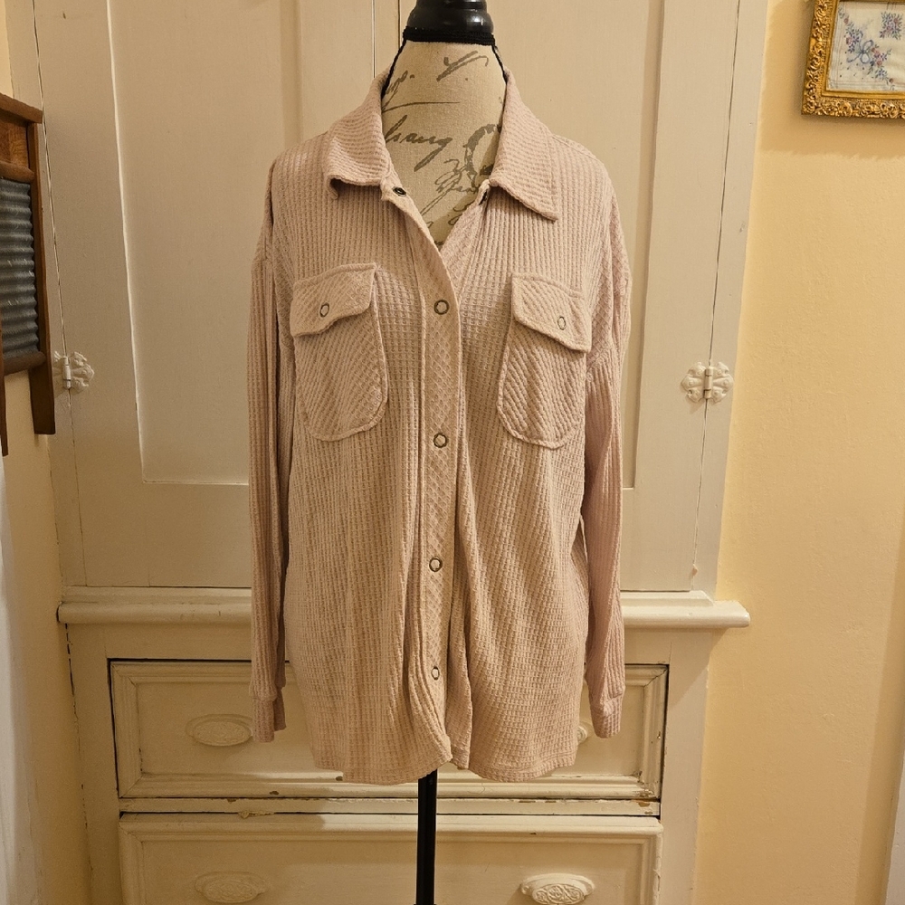 Rewind beige textured button-down knit shirt Sz XL 🎁